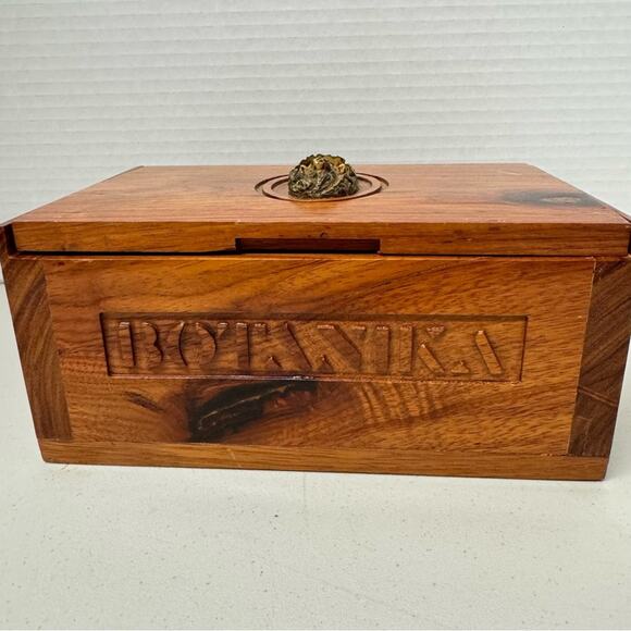 Vintage Botanika Wood Box Leopards Medallion Cigar Box Trinket Storage Brown - Picture 2 of 11